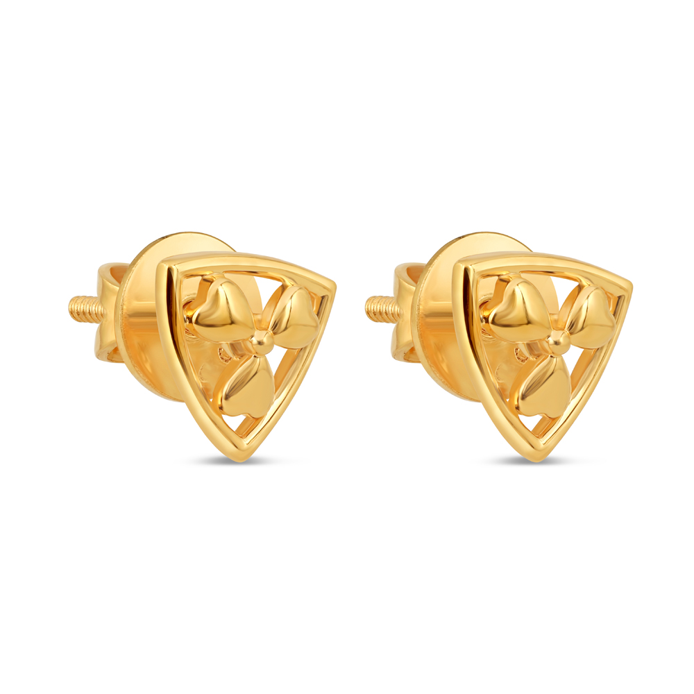 أقراط مرصعة على شكل زهرة مثلثة من الذهب عيار 22 قيراط أقراط مرصعة على شكل زهرة مثلثة من الذهب عيار 22 قيراط