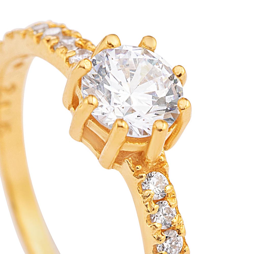 خاتم للسيدات من الذهب عيار 22 قيراط مع أحجار CZ مقاس M 1/2 خاتم للسيدات من الذهب عيار 22 قيراط مع أحجار CZ مقاس M 1/2