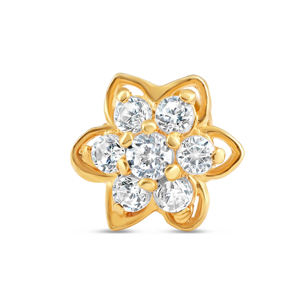 18ct Gold | Flower Nose Pin Stud | 6mm Thick