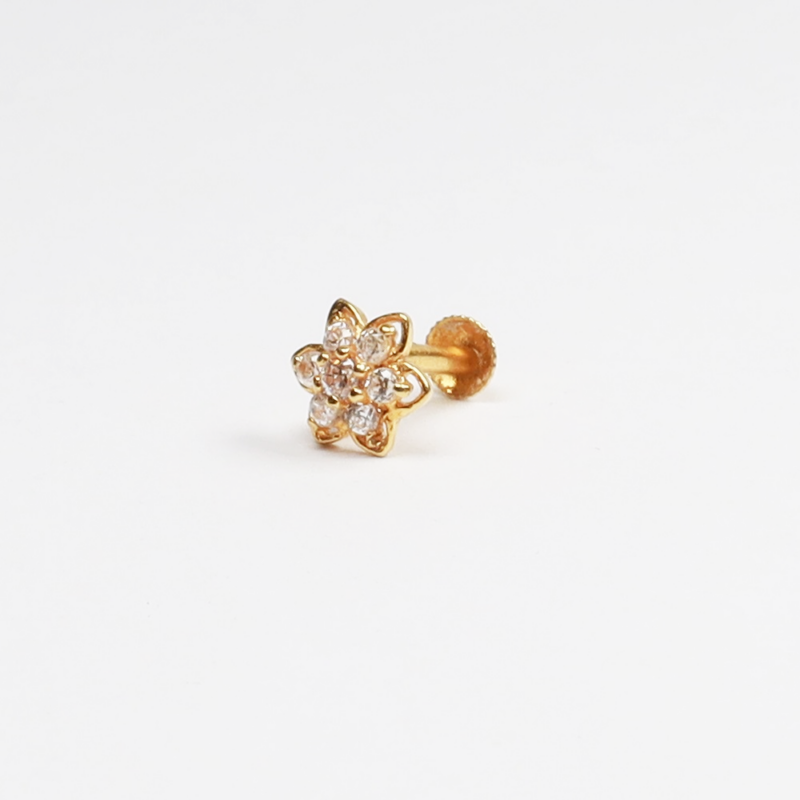 18ct Gold | Flower Nose Pin Stud | 6mm Thick