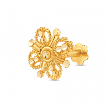 مسمار تثبيت الأنف من الذهب الأصفر عيار 18 قيراط | ذهب أصفر مزخرف | قطر 7.6 ملم مسمار تثبيت الأنف من الذهب الأصفر عيار 18 قيراط | ذهب أصفر مزخرف | قطر 7.6 ملم