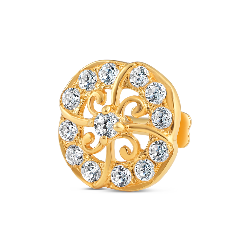 18ct Gold | CZ Cluster Nose Pin Stud | 8.3mm Thick