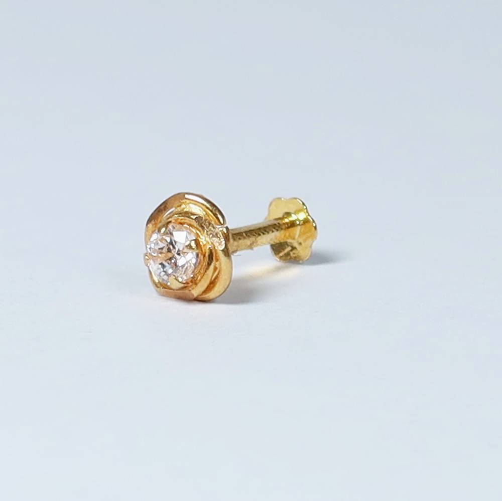 18ct Gold | Round CZ Nose Pin Stud | 4.45mm Thick 18ct Gold | Round CZ Nose Pin Stud | 4.45mm Thick