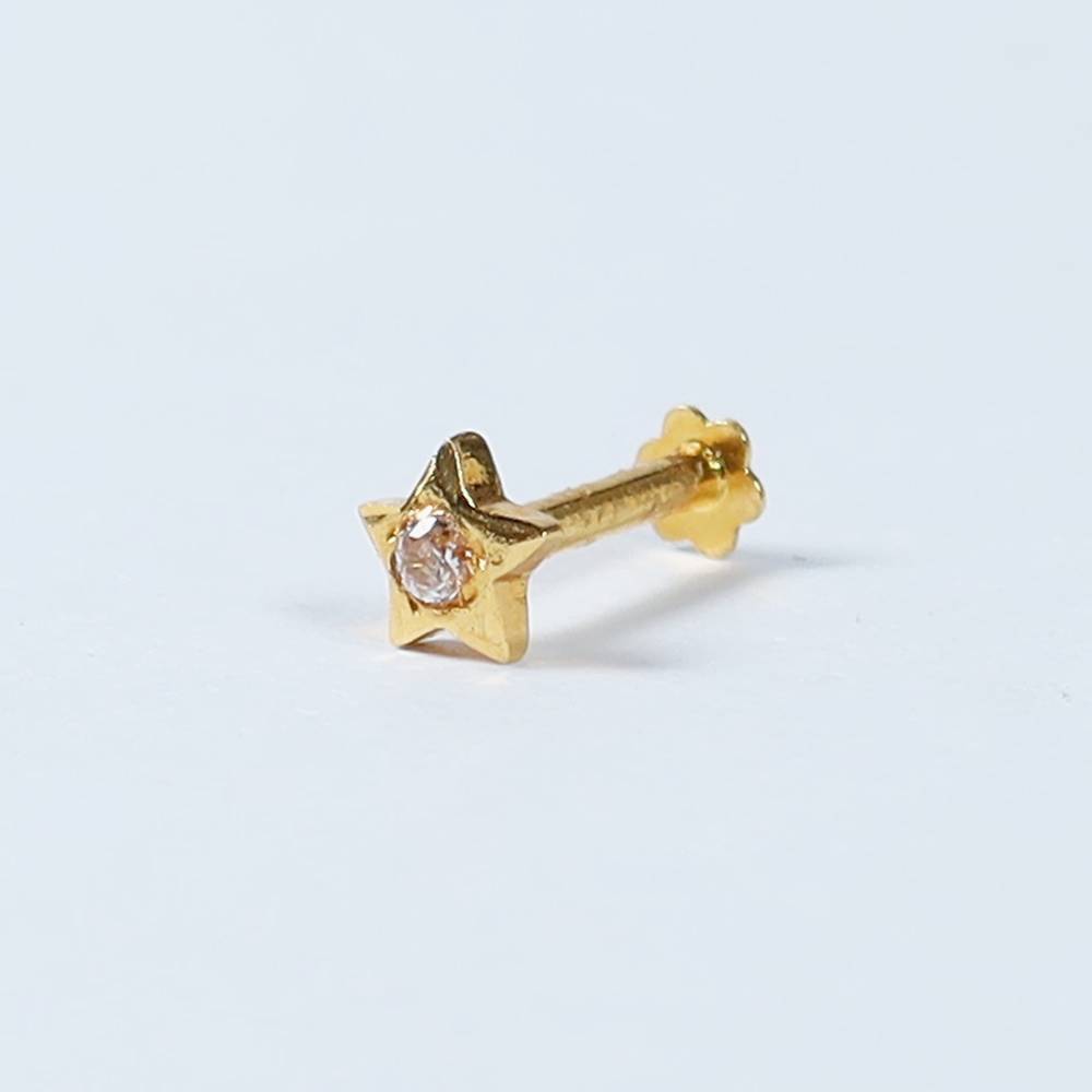 18ct Gold | Star CZ Nose Pin Stud | 3.7mm Thick 18ct Gold | Star CZ Nose Pin Stud | 3.7mm Thick