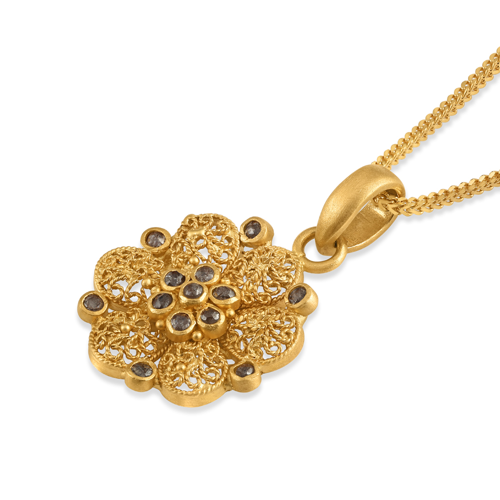 22ct Gold Pendant With Natural Diamond Polki Stones