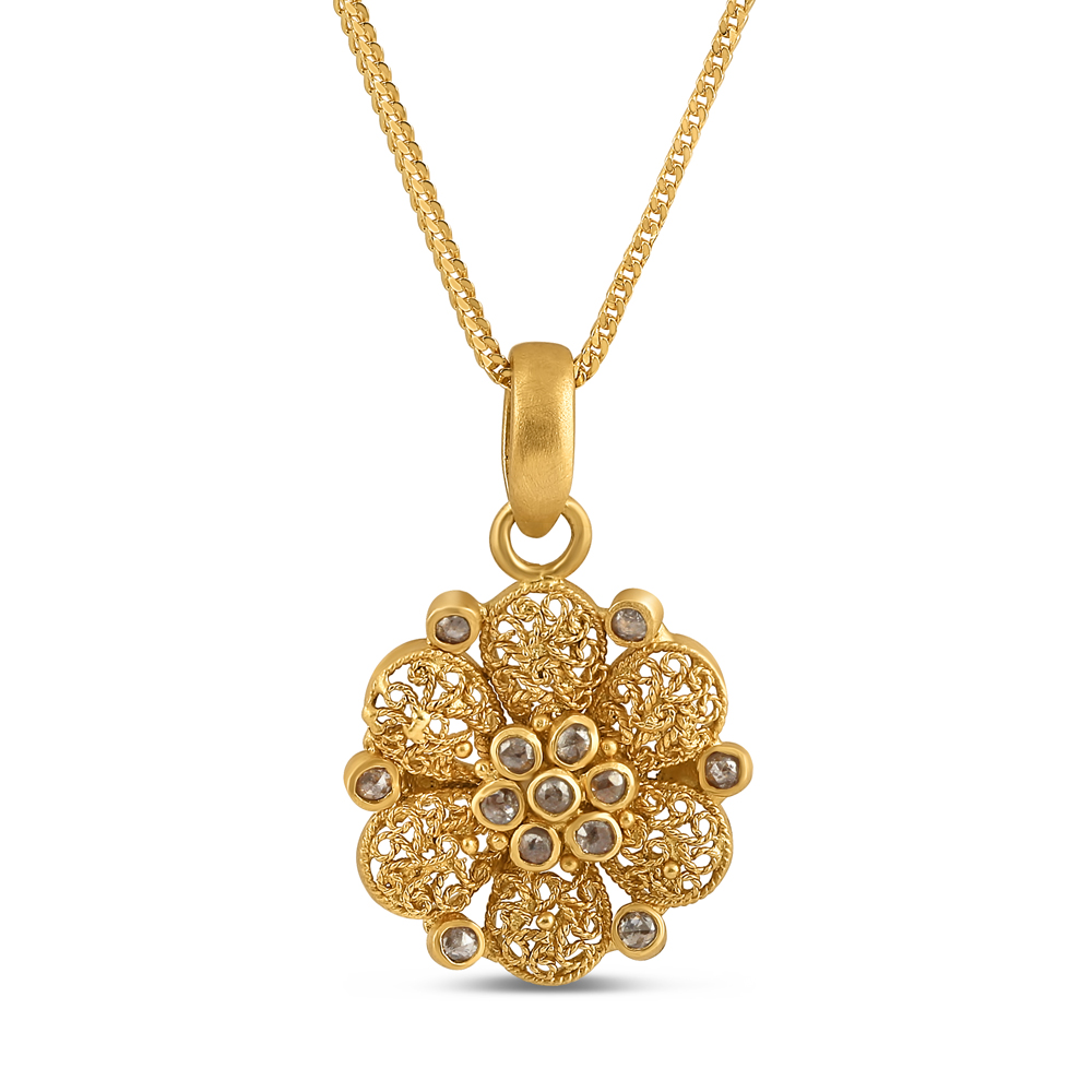 22ct Gold Pendant With Natural Diamond Polki Stones