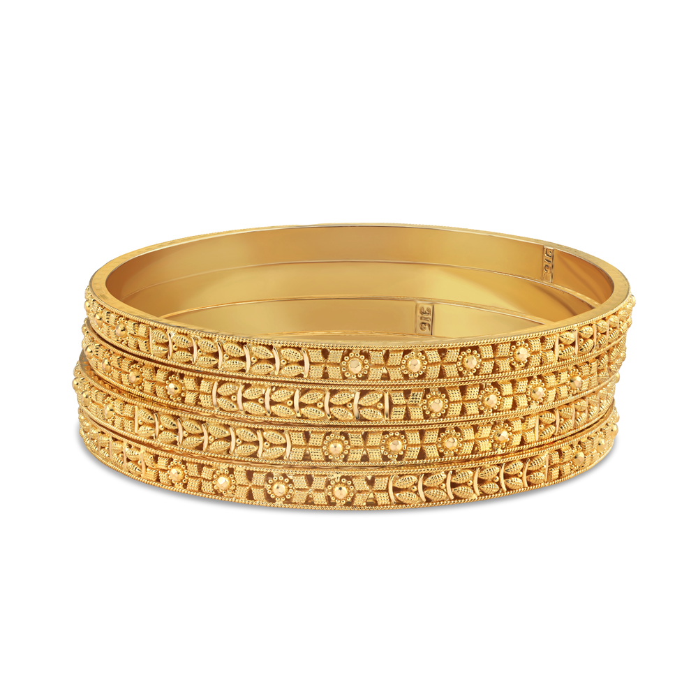 22ct Gold Bangles Set of Four | Jali Collection | 2.6 | Lightweight