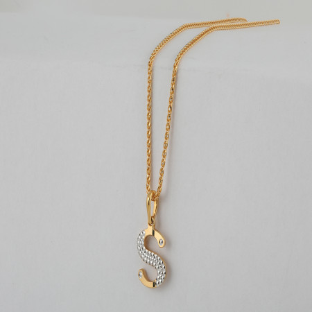 22ct Gold Initial S Pendant | Rhodium Finish