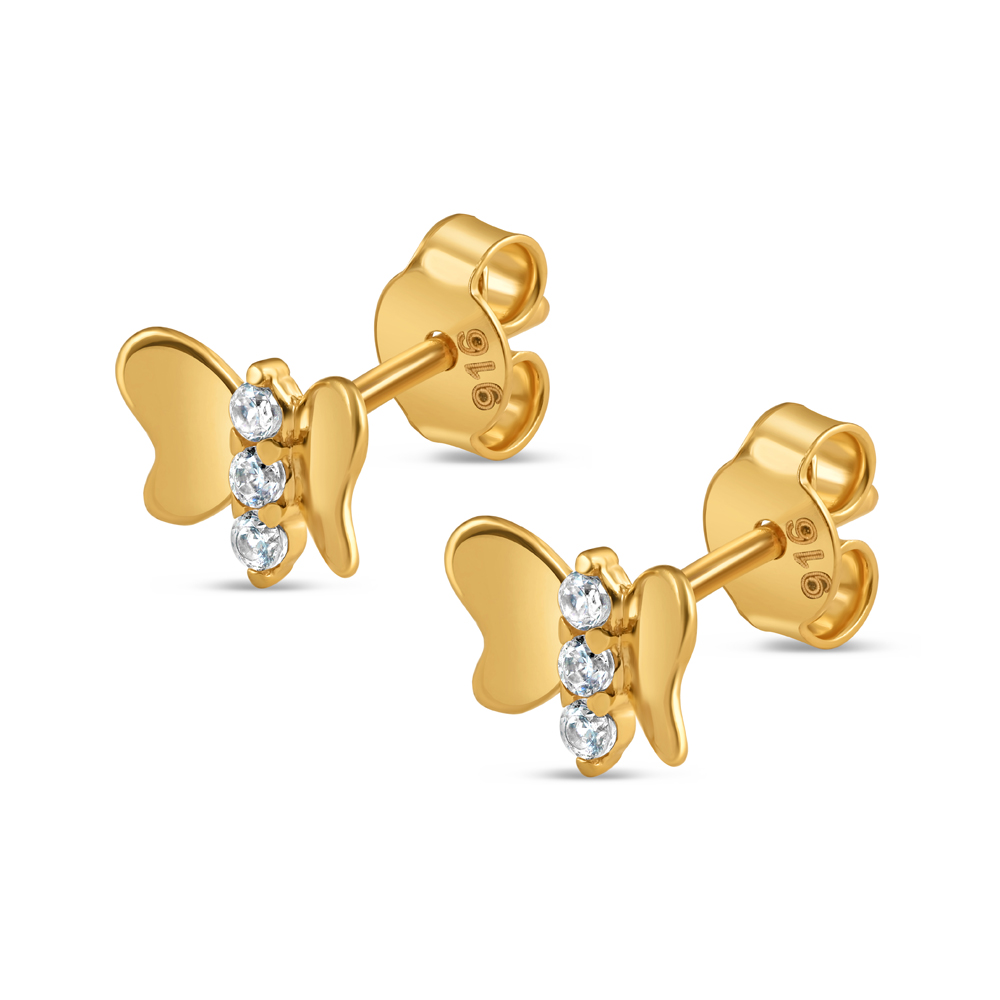 حلق أذن من الذهب عيار 22 قيراط وحجر CZ على شكل فراشة حلق أذن من الذهب عيار 22 قيراط وحجر CZ على شكل فراشة