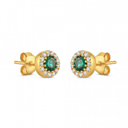 22ct Gold Green CZ Ear Studs | Round Shape