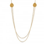 سلسال من الذهب عيار 22 قيراط مع لؤلؤتين خطيتين | 20 بوصة