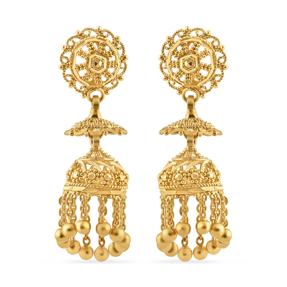 22 Ayar Altın Jhumkha Küpe | Jali Filigree Koleksiyonu 22 Ayar Altın Jhumkha Küpe | Jali Filigree Koleksiyonu