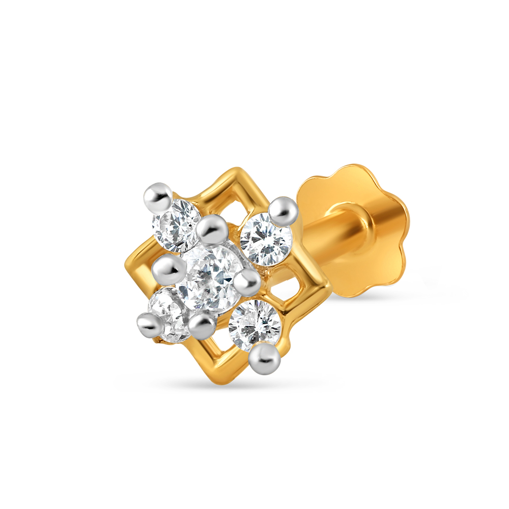 18 Ayar Sarı Altın | CZ Burun İğnesi Saplama | 4,8 mm Çap 18 Ayar Sarı Altın | CZ Burun İğnesi Saplama | 4,8 mm Çap