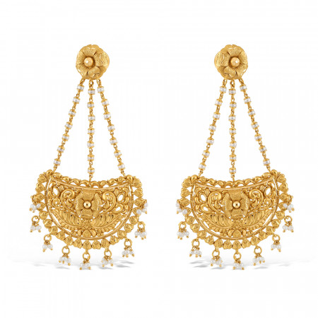 22ct Gold Chand Bali Earring With Pearls | Rosettes Collection