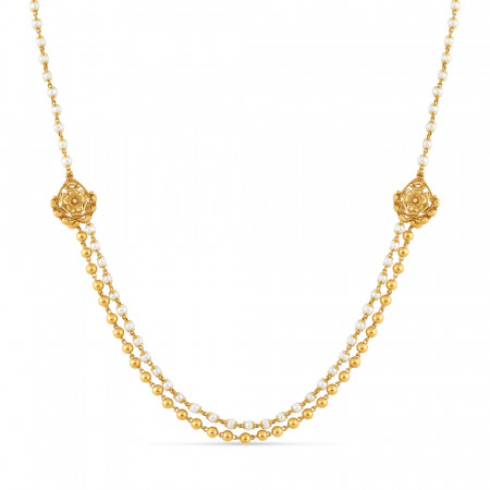 22ct Gold Necklace with two Line Pearls | 18 Inches 22ct Gold Necklace with two Line Pearls | 18 Inches