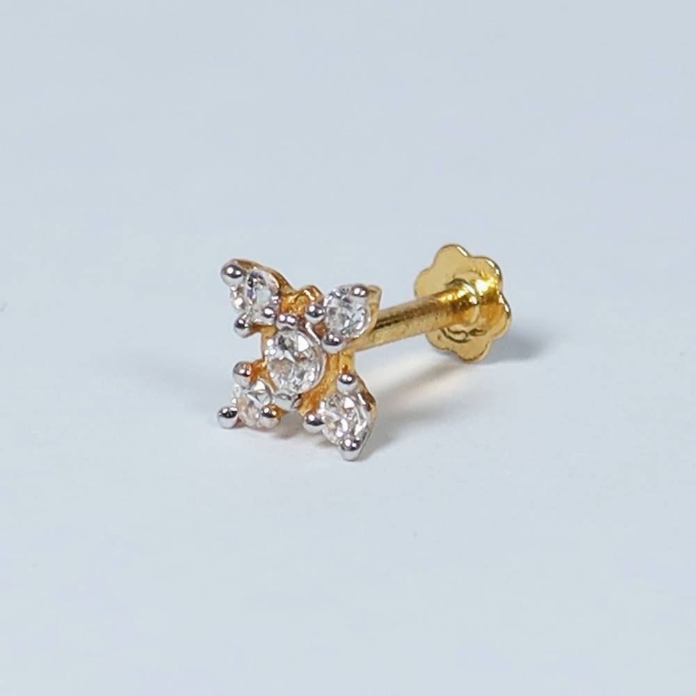 18 carat Gold | Fancy CZ Nose Pin Stud | 4.6 mm Diameter 18 carat Gold | Fancy CZ Nose Pin Stud | 4.6 mm Diameter