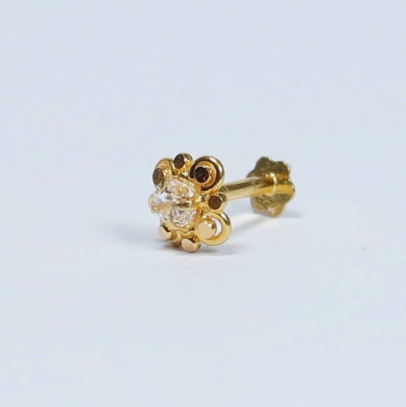 18ct Gelbgold | CZ Nose Pin Stud | 5,5mm Durchmesser 18ct Gelbgold | CZ Nose Pin Stud | 5,5mm Durchmesser
