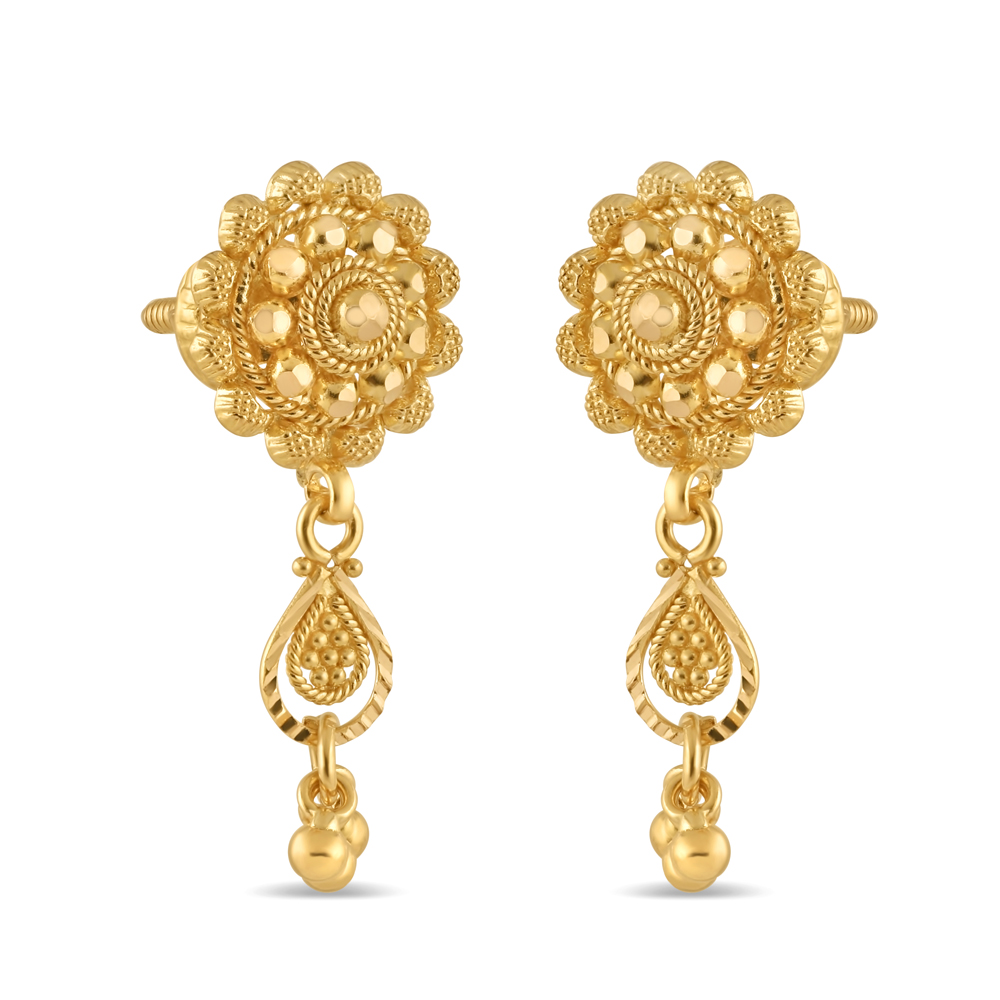 22 Ayar Altın Çiçekli Altın Damla Küpe | Jali Collections 22 Ayar Altın Çiçekli Altın Damla Küpe | Jali Collections