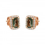 18ct Rose Gold Diamant und grüner Saphir Ohrstecker