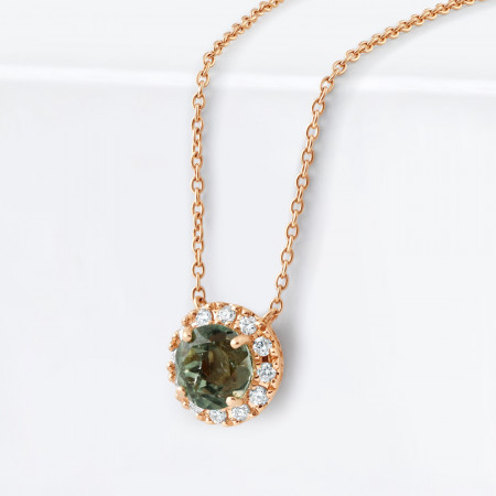 18ct Rose Gold Diamond and Green Tourmaline Necklace | 19 Inches 18ct Rose Gold Diamond and Green Tourmaline Necklace | 19 Inches