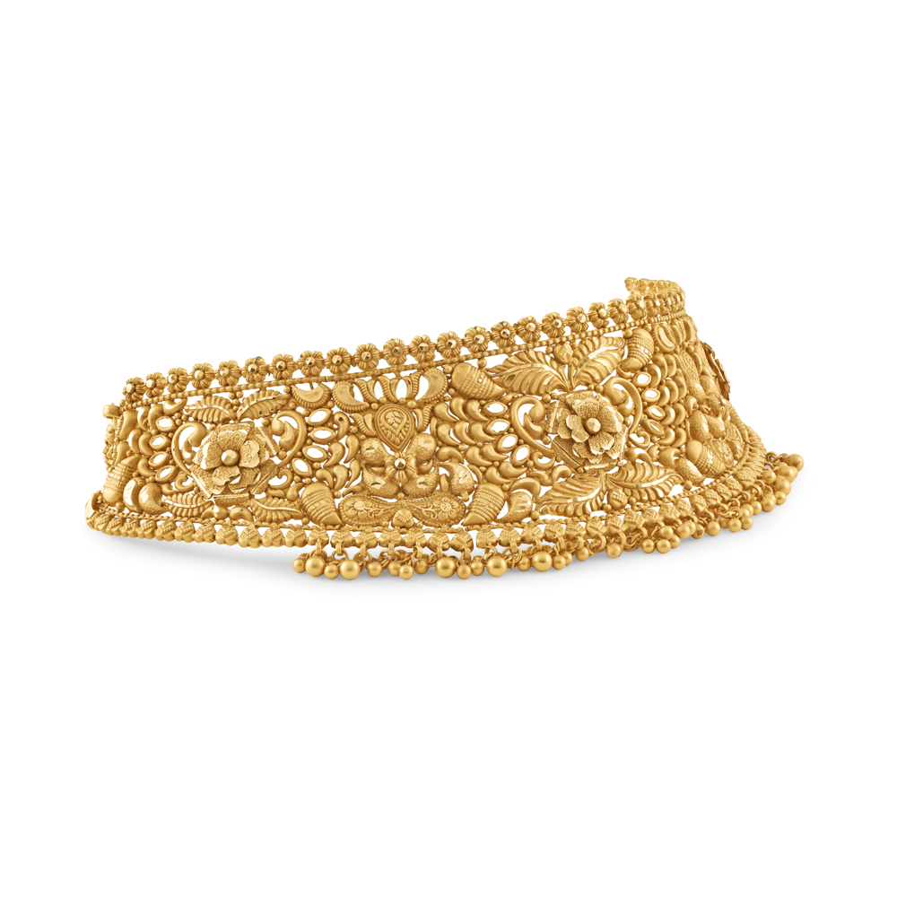 22ct Gold Braut Halskette | Antike Matte Finish | Rosetten Kollektion