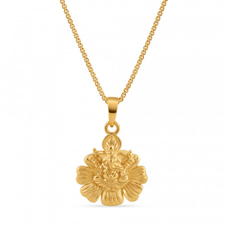 22ct Gold Ganesh Pendant on Gold Flora | 17 mm 22ct Gold Ganesh Pendant on Gold Flora | 17 mm