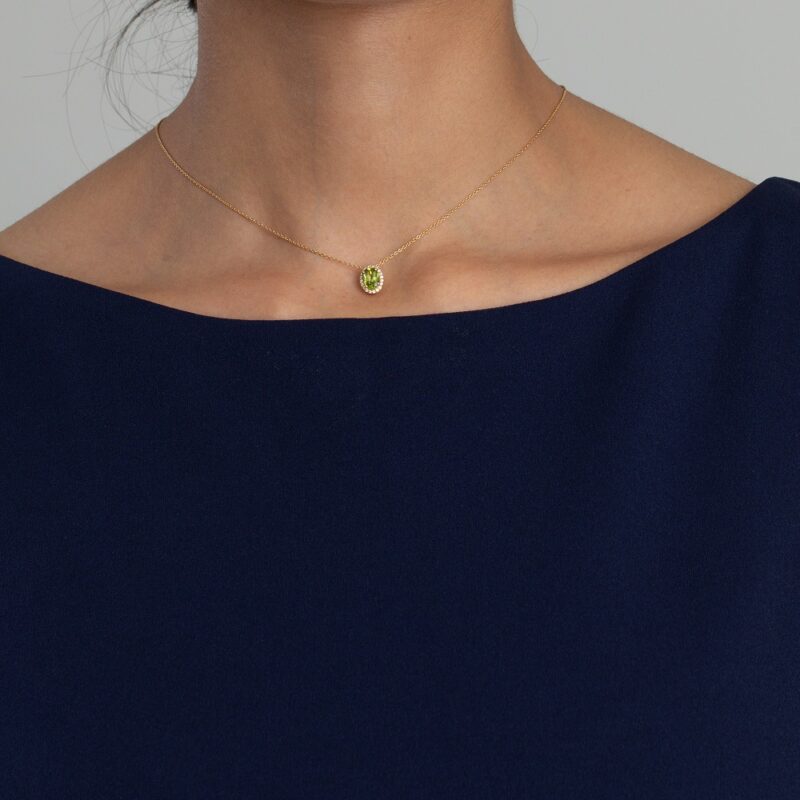 18 Ayar Sarı Altın Pırlanta ve Peridot Kolye | 18 İnç 18 Ayar Sarı Altın Pırlanta ve Peridot Kolye | 18 İnç