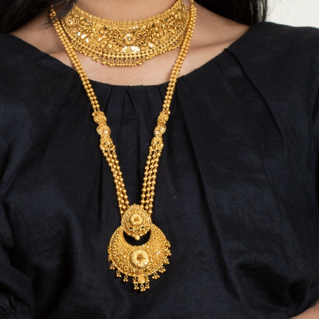 22ct Gold Halskette für Braut | Antike Matte Finish | Rosette Kollektion