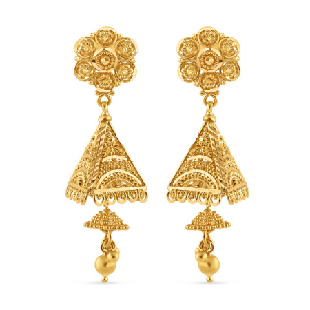 22ct Gold Filligree Triangle Jhumkas 22ct Gold Filligree Triangle Jhumkas