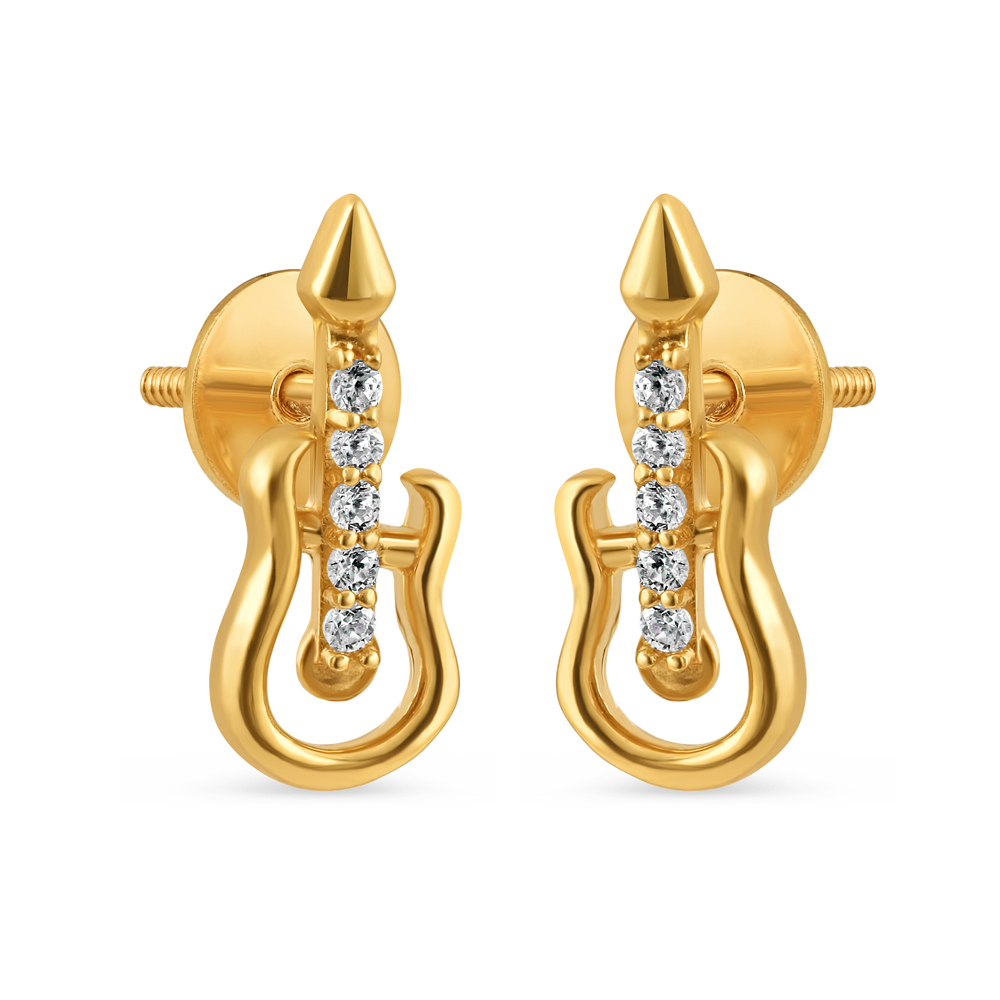 22ct Gold Guitar Stud Earring with CZ Stones