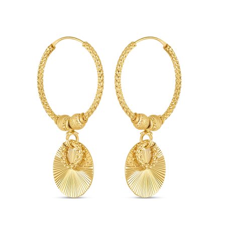 22ct Gold Huggie Hoop Earring with Disc Charms 22ct Gold Huggie Hoop Earring with Disc Charms