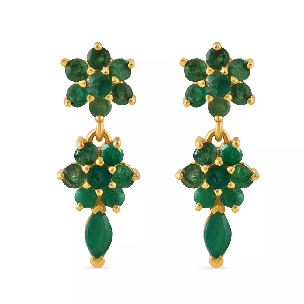 22ct Gold Drop Earring with Emerald Stone 22ct Gold Drop Earring with Emerald Stone