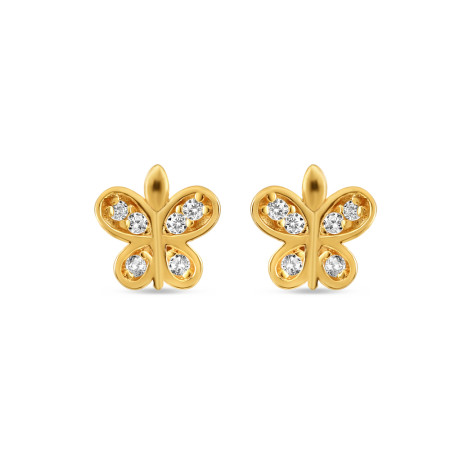 Yellow Gold Butterfly Ear Studs | with CZ Stones