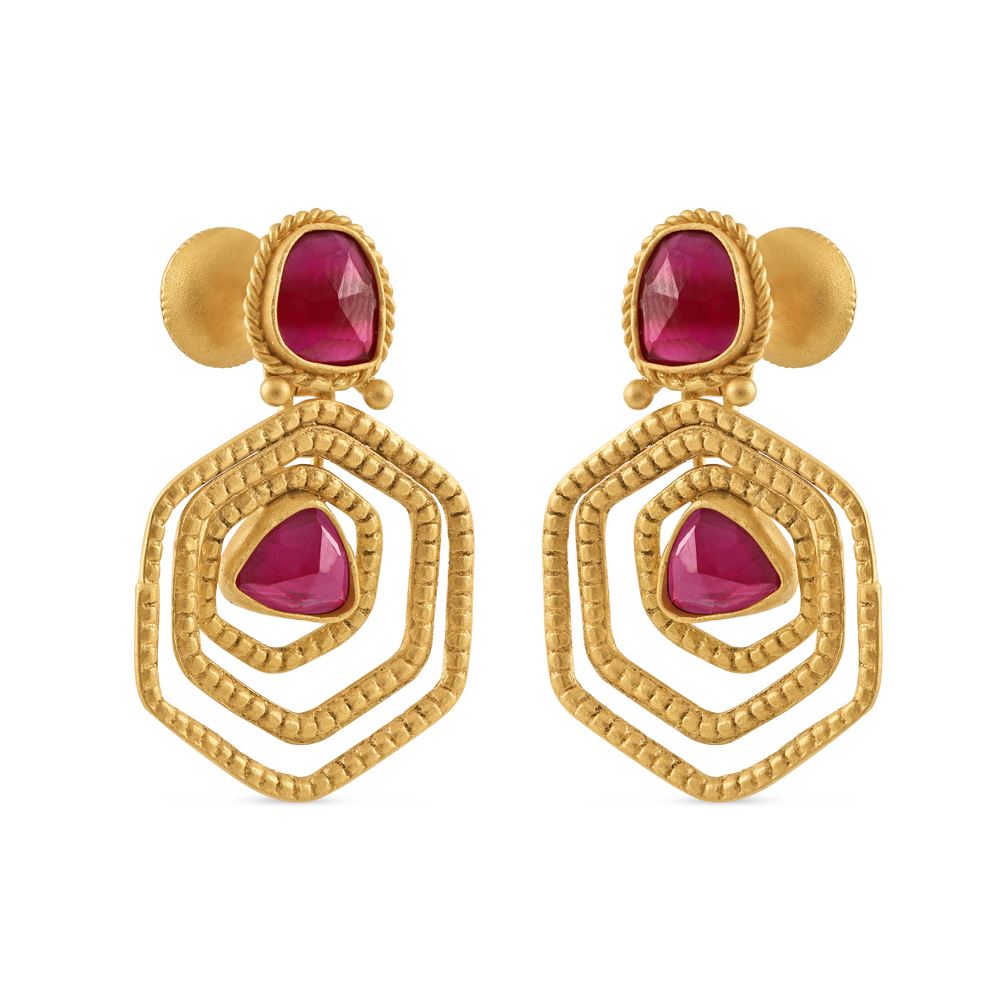 22ct Gold Sechseck Design Tropfenohrring