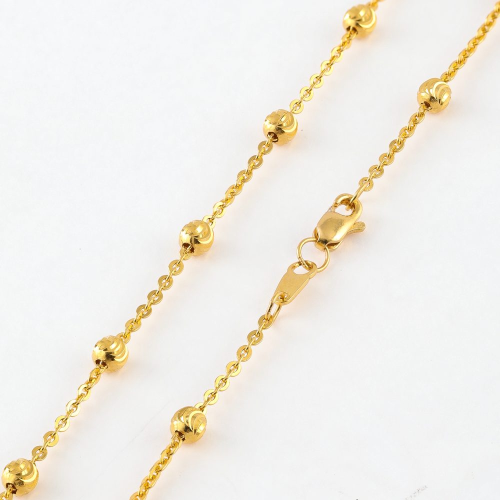سلسلة ذهب عيار 22 قيراط مع خرز | 22 بوصة سلسلة ذهب عيار 22 قيراط مع خرز | 22 بوصة