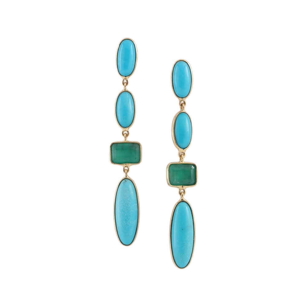 قرط من الذهب الأصفر عيار 18 قيراط مع الفيروز والزمرد قرط من الذهب الأصفر عيار 18 قيراط مع الفيروز والزمرد