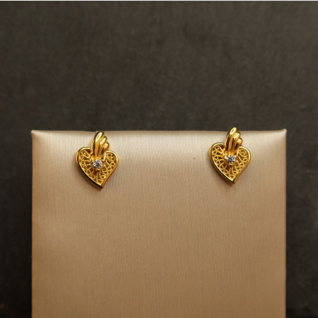 22ct Gold Heart Shape Jali Earning Studs
