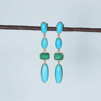 18ct Yellow Gold Earring with Turquoise and Emerald