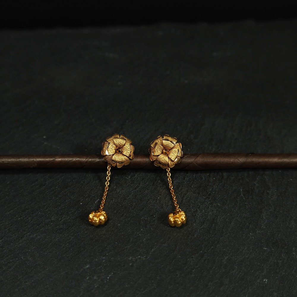 Rosette 22ct Sunrise Gold Flower Dropper with Chain | 6mm Rosette 22ct Sunrise Gold Flower Dropper with Chain | 6mm