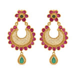 Yakut ve Zümrüt Taşlı 22 Ayar Altın Damla Küpe Yakut ve Zümrüt Taşlı 22 Ayar Altın Damla Küpe