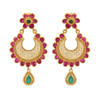 22ct Gold Drop Earring with Ruby and Emerald Stone 22ct Gold Drop Earring with Ruby and Emerald Stone