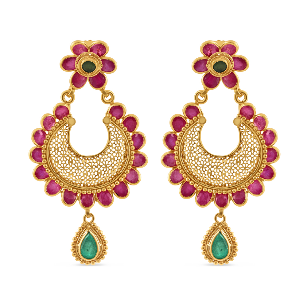 Yakut ve Zümrüt Taşlı 22 Ayar Altın Damla Küpe Yakut ve Zümrüt Taşlı 22 Ayar Altın Damla Küpe