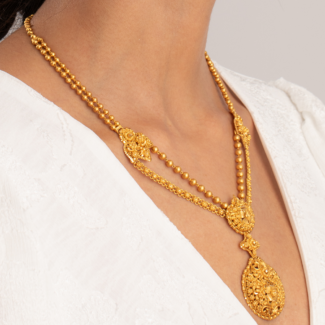 22ct Gold Bridal Do Ladda Necklace | Antique Matte Finish 22ct Gold Bridal Do Ladda Necklace | Antique Matte Finish