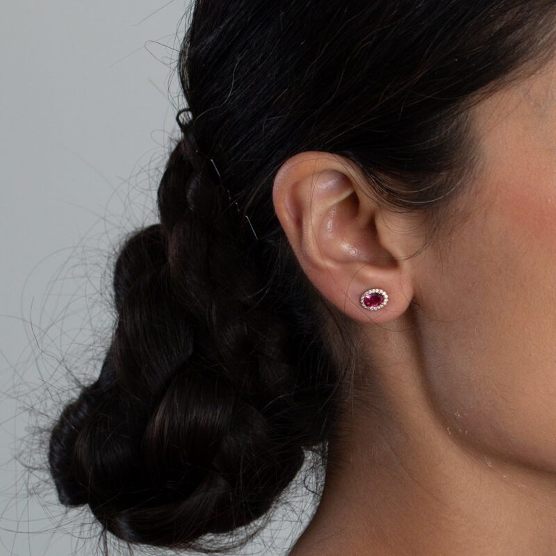 Ohrstecker aus 18 Karat Roségold mit Diamanten und rosa Turmalinen