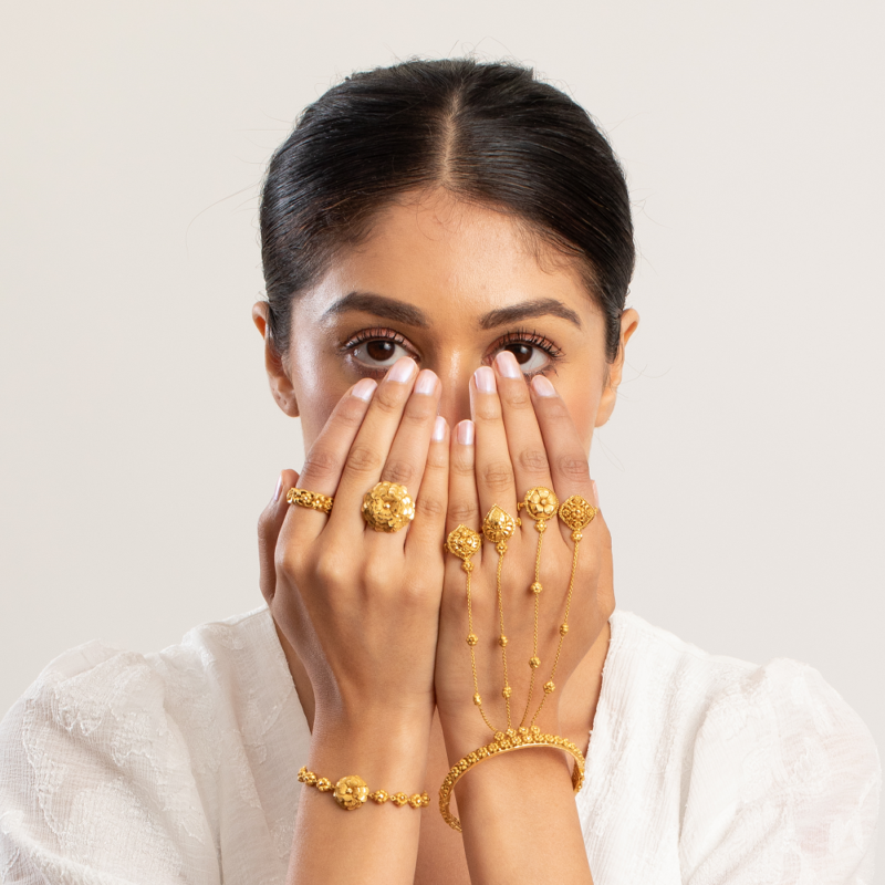 Rozet 22 Ayar Altın Çiçek Bileklik Onun İçin | 7 İnç Rozet 22 Ayar Altın Çiçek Bileklik Onun İçin | 7 İnç