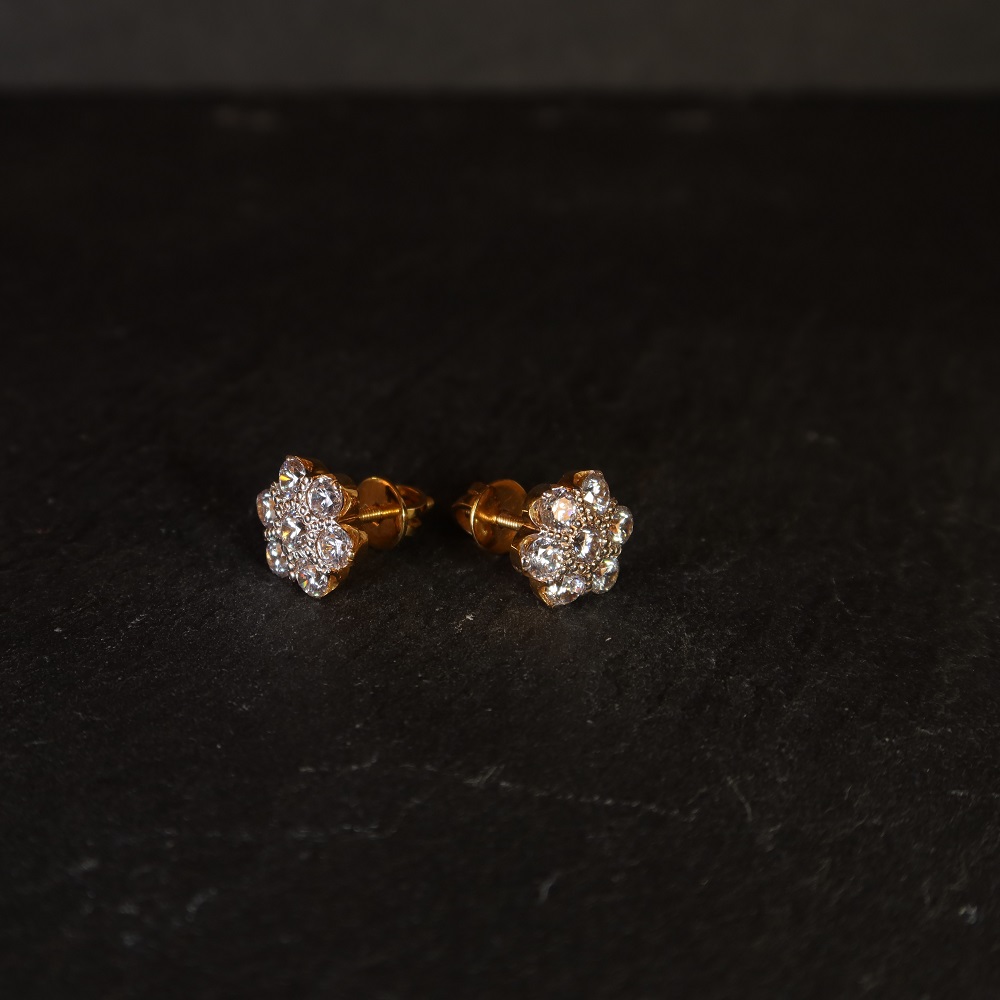 22ct Gold Flora Ohrstecker mit CZ Stein