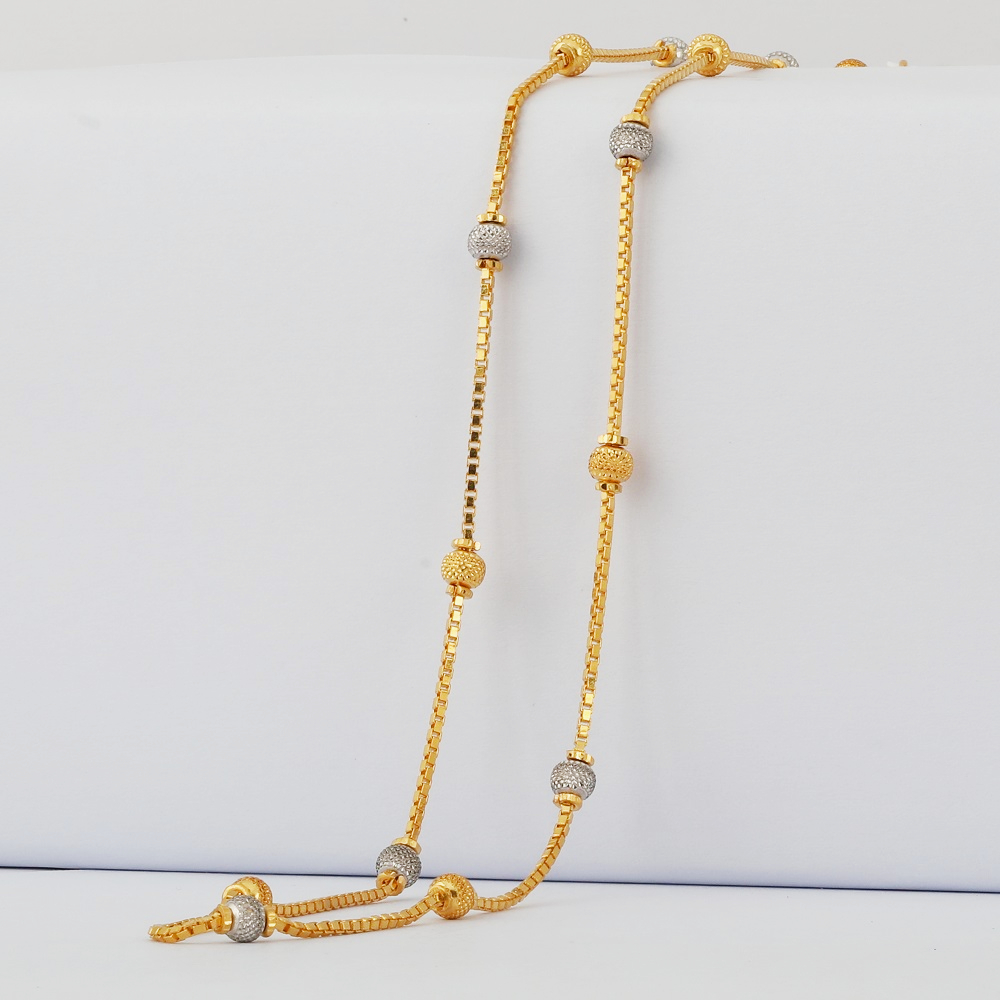 22ct Gold Chain with Rhodium Finish and Matt Balls | 16 Inche 22ct Gold Chain with Rhodium Finish and Matt Balls | 16 Inche