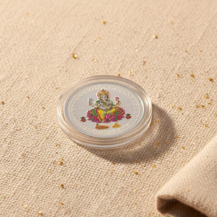 Gümüş Ganesh Coin - 10g, Canlı Renk Sürümü Gümüş Ganesh Coin - 10g, Canlı Renk Sürümü