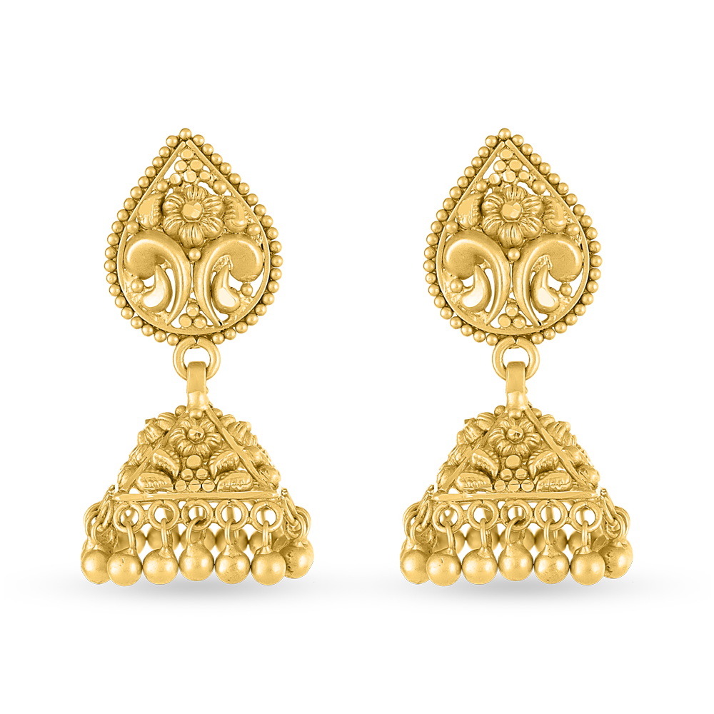 أقراط جومخة ذهبية عتيقة عيار 22 قيراط | مجموعة الورود أقراط جومخة ذهبية عتيقة عيار 22 قيراط | مجموعة الورود