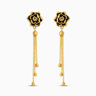 22ct Gold Rose Stud Drop Earring | With Hanging Chains 22ct Gold Rose Stud Drop Earring | With Hanging Chains